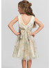 Vintage Floral Ivory Sage Multi Printed Tulle Flower Girl Dress